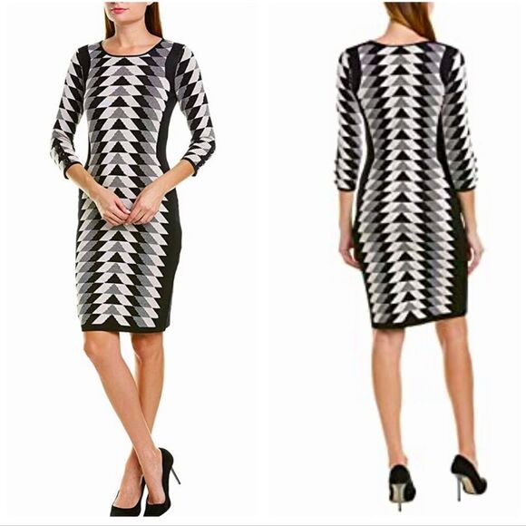 NWT Gabby Skye Black Alabaster 3/4 Sleeve Sheath Sweater Dress MEDIUM - Picture 1 of 16